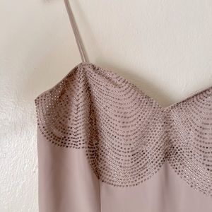 🔶 Body-con dress, spaghetti strap, taupe with embellishments, size 8.🔶
